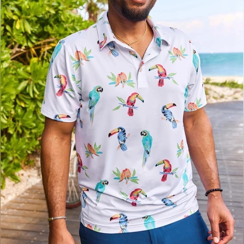 Chubbies Dude Where’s Macaw Performance Polo Size XL